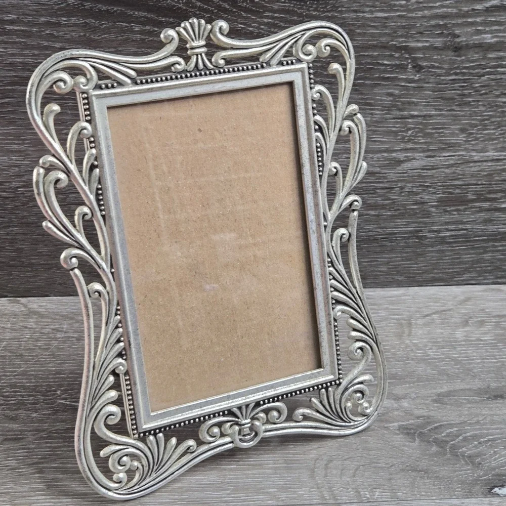 Lawrence Frames Silver Metal Filigree Ornate Scroll Tabletop Photo Frame 4x6